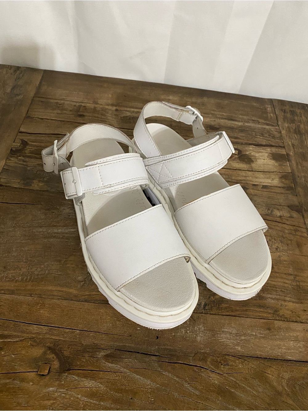 Dr. Martens Women's White Platform Buckle Sandals